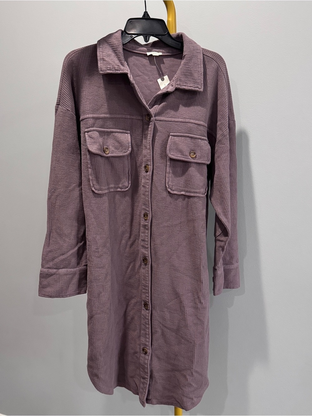 NWT Womens Long Button-Up Corduroy Shacket Jacket in Mauve SZ M